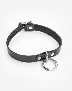Sort læder halsbånd med ring-0