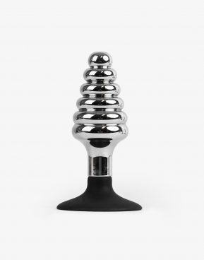 Ribbed - Metal butt plug med sugekop