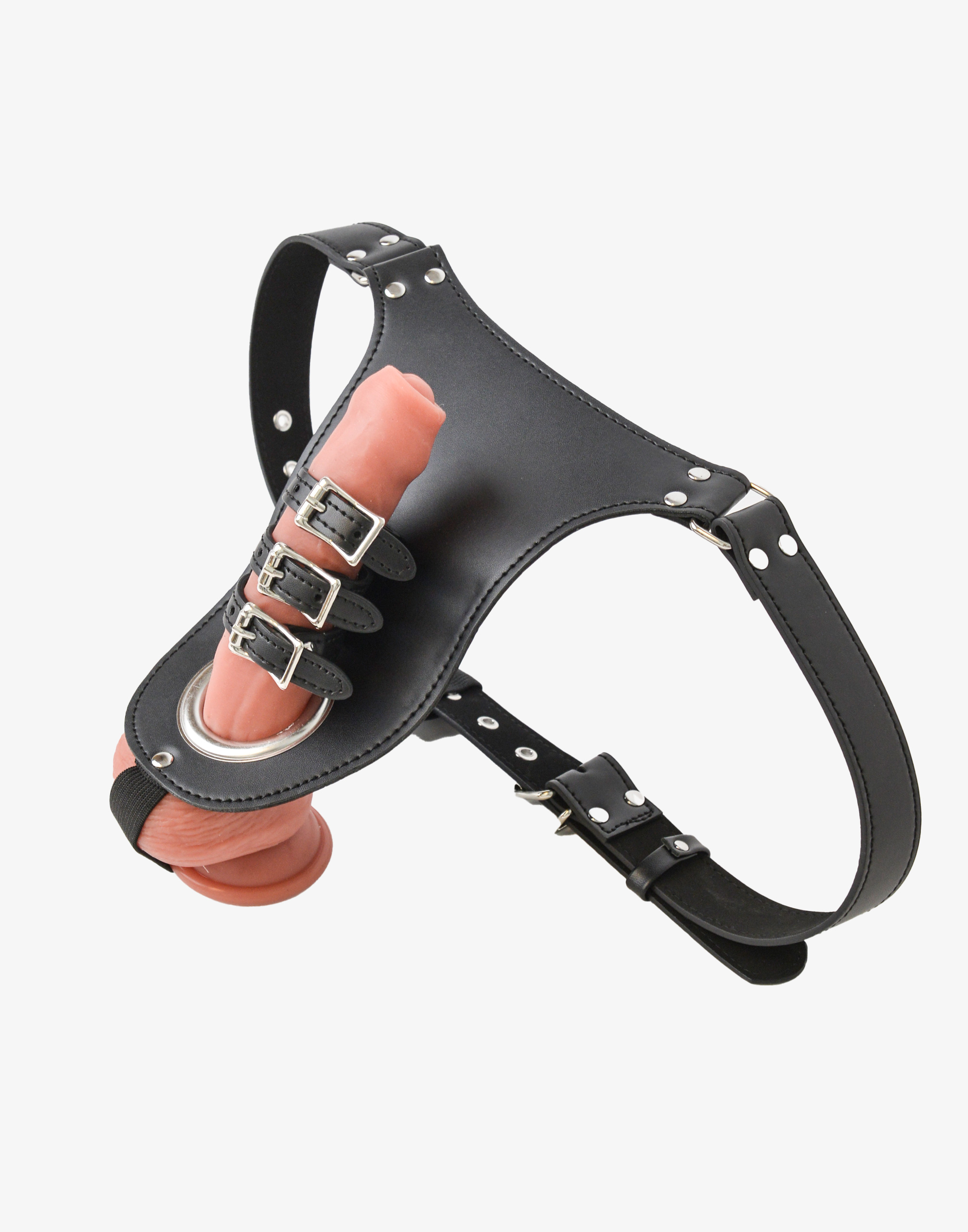 Triple penis strap i vegansk læder - Image 3